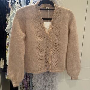 Sezane Angelie Beige Cardigan with Scalloped Edges XS